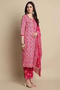 Stylish Red Printed Cotton Blend Kurta Pant With Dupatta For Women-thumb3