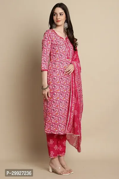 Stylish Red Printed Cotton Blend Kurta Pant With Dupatta For Women-thumb4