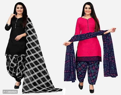 Elegant Multicoloured Cotton Printed Dress Material With Dupatta For Women Pack Of 2-thumb0