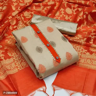 Elegant Chanderi Silk Jacquard Dress Material with Dupatta For Women