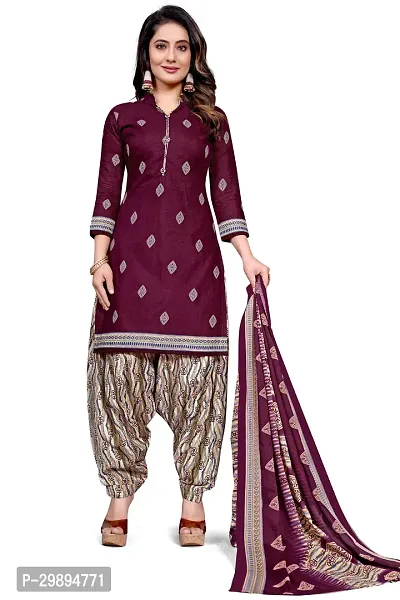 Elegant Cotton Blend Printed Dress Material with Dupatta For Women-thumb0