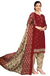 Stylish Maroon Cotton Blend Kurta, Bottom And Dupatta Set For Women-thumb2