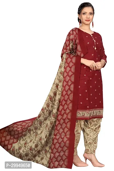 Stylish Maroon Cotton Blend Kurta, Bottom And Dupatta Set For Women-thumb3