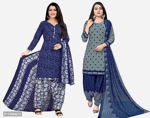 Elegant Multicoloured Cotton Printed Dress Material With Dupatta For Women Pack Of 2