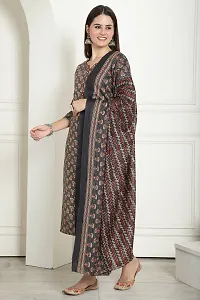 Stylish Grey Printed Cotton Kurta Pant With Dupatta For Women-thumb4