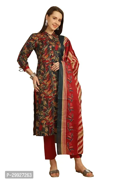 Stylish Multicoloured Printed Cotton Blend Kurta Pant With Dupatta For Women