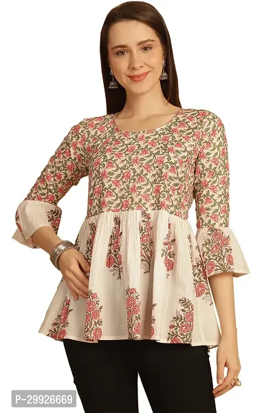 Elegant White Pure Cotton Printed Top For Women