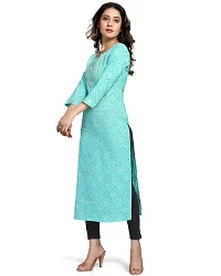 Stylish Turquoise Printed Cambric Cotton Kurta For Women-thumb3