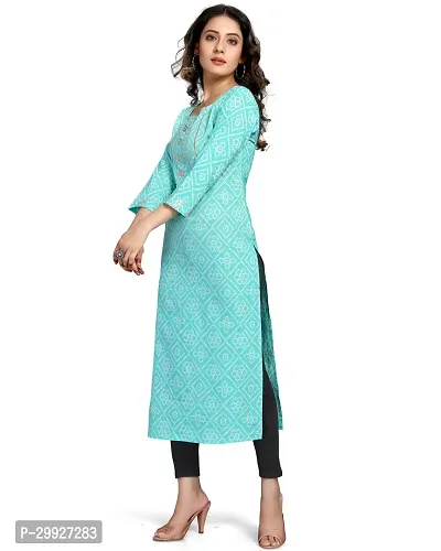 Stylish Turquoise Printed Cambric Cotton Kurta For Women-thumb4