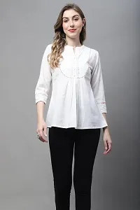 Elegant White Pure Cotton Solid Top For Women-thumb1