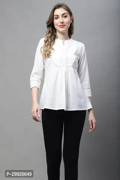 Elegant White Pure Cotton Solid Top For Women-thumb2