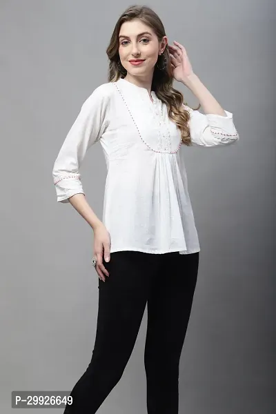 Elegant White Pure Cotton Solid Top For Women-thumb4