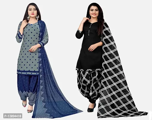 Elegant Multicoloured Cotton Printed Dress Material With Dupatta For Women Pack Of 2