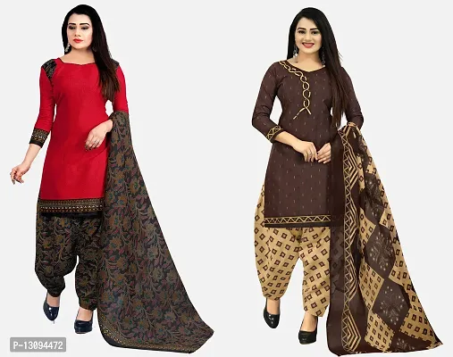 Elegant Multicoloured Cotton Printed Dress Material With Dupatta For Women Pack Of 2-thumb0