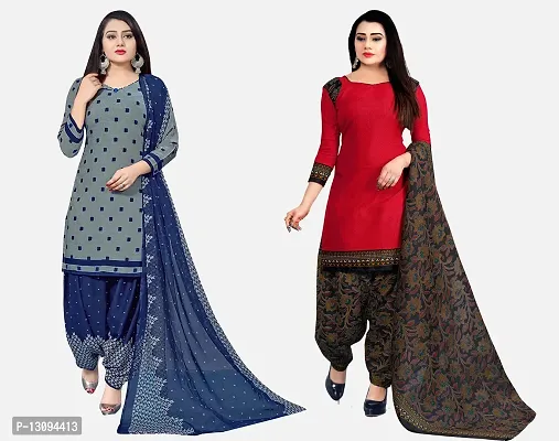 Elegant Multicoloured Cotton Printed Dress Material With Dupatta For Women Pack Of 2