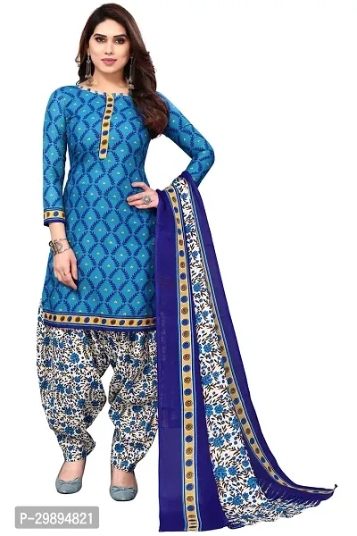 Elegant Cotton Blend Printed Dress Material with Dupatta For Women-thumb0