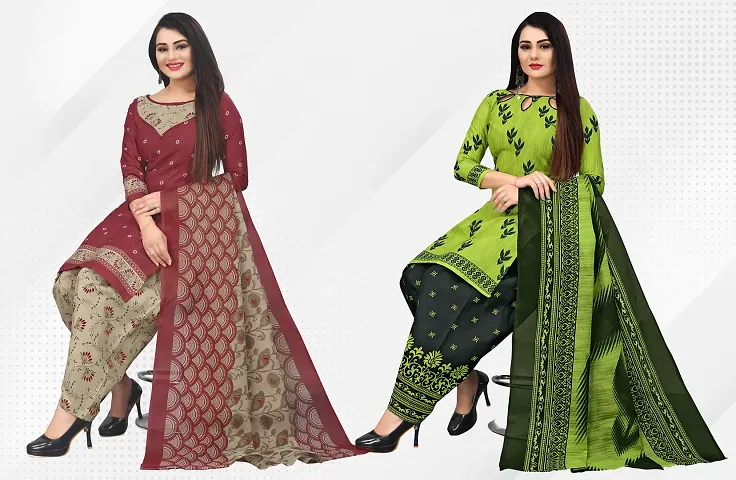 Elegant Dress Material With Dupatta For Women Pack Of 2