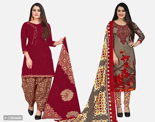 Elegant Multicoloured Cotton Printed Dress Material With Dupatta For Women Pack Of 2-thumb0