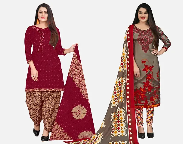 Elegant Dress Material With Dupatta For Women Pack Of 2