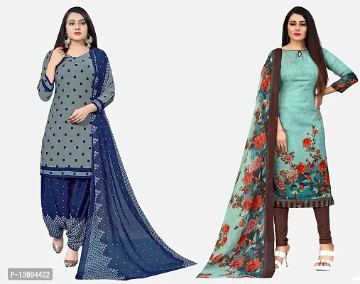 Elegant Multicoloured Cotton Printed Dress Material With Dupatta For Women Pack Of 2-thumb0