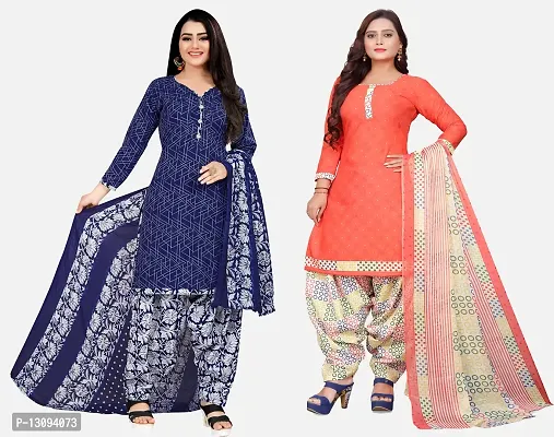 Elegant Multicoloured Cotton Printed Dress Material With Dupatta For Women Pack Of 2