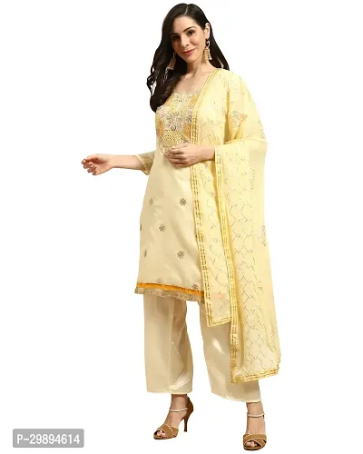 Elegant Chanderi Silk Embroidered Dress Material with Dupatta For Women-thumb0