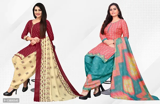 Elegant Multicoloured Cotton Printed Dress Material With Dupatta For Women Pack Of 2-thumb0