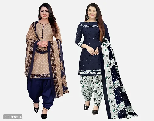 Elegant Multicoloured Cotton Printed Dress Material With Dupatta For Women Pack Of 2