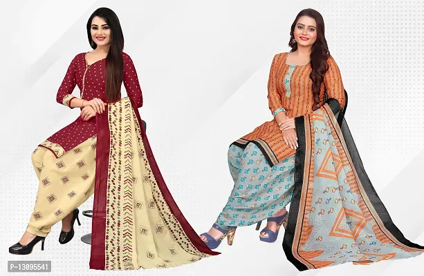 Elegant Multicoloured Cotton Printed Dress Material With Dupatta For Women Pack Of 2-thumb0