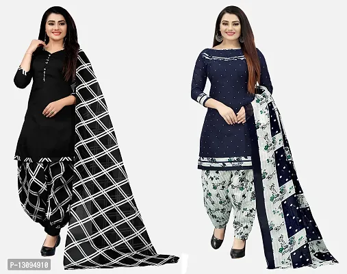 Elegant Multicoloured Cotton Printed Dress Material With Dupatta For Women Pack Of 2-thumb0