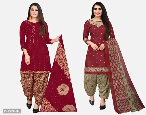 Elegant Multicoloured Cotton Printed Dress Material With Dupatta For Women Pack Of 2-thumb0
