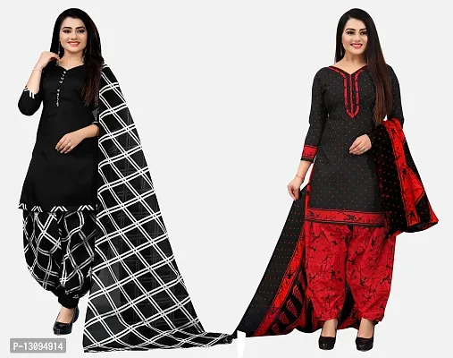 Elegant Multicoloured Cotton Printed Dress Material With Dupatta For Women Pack Of 2-thumb0