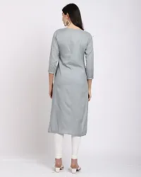 Stylish Grey Embroidered Rayon Slub Kurta For Women-thumb1