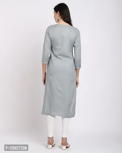 Stylish Grey Embroidered Rayon Slub Kurta For Women-thumb2