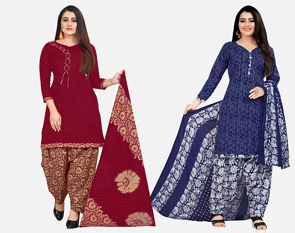 Elegant Dress Material With Dupatta For Women Pack Of 2