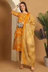 Stylish Orange Printed Cotton Blend Kurta Pant With Dupatta For Women-thumb2