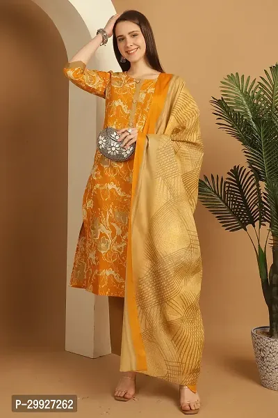 Stylish Orange Printed Cotton Blend Kurta Pant With Dupatta For Women-thumb3