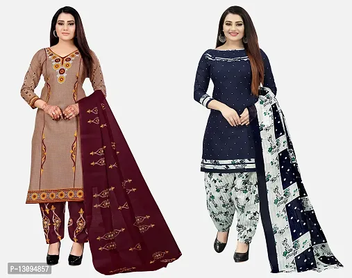 Elegant Multicoloured Cotton Printed Dress Material With Dupatta For Women Pack Of 2-thumb0