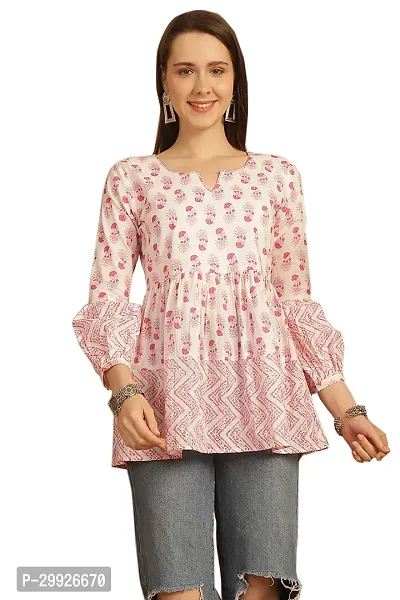 Elegant White Pure Cotton Printed Top For Women