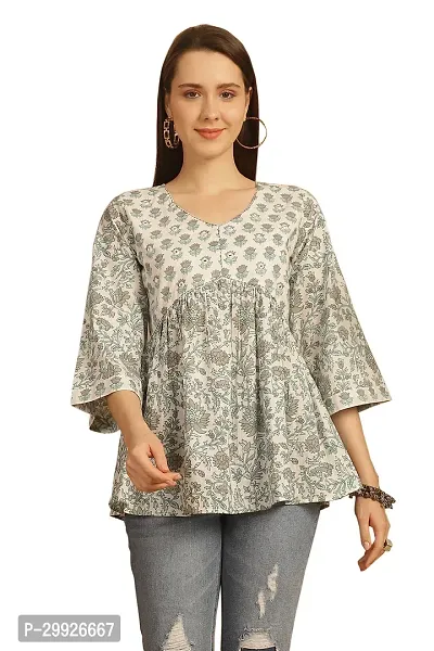 Elegant White Pure Cotton Printed Top For Women