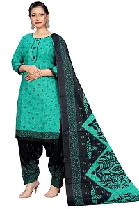 Stylish Green Cotton Blend Kurta, Bottom And Dupatta Set For Women-thumb1