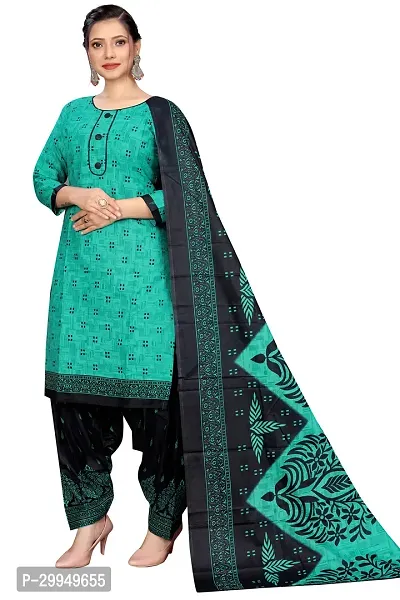 Stylish Green Cotton Blend Kurta, Bottom And Dupatta Set For Women-thumb2