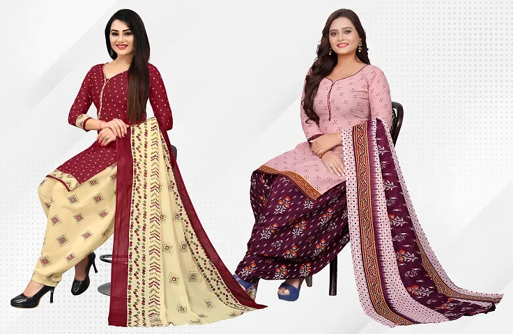 Elegant Dress Material With Dupatta For Women Pack Of 2