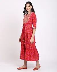 Stylish Red Embroidered Cambric Cotton Kurta For Women-thumb2