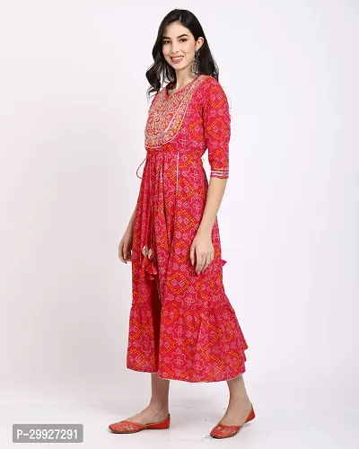 Stylish Red Embroidered Cambric Cotton Kurta For Women-thumb3