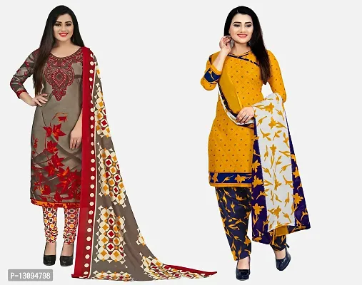 Elegant Multicoloured Cotton Printed Dress Material With Dupatta For Women Pack Of 2-thumb0