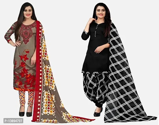 Elegant Multicoloured Cotton Printed Dress Material With Dupatta For Women Pack Of 2-thumb0