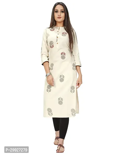 Stylish Off White Printed Khadi Cotton Kurta For Women