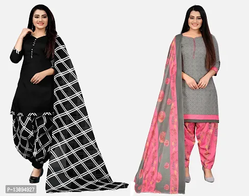 Elegant Multicoloured Cotton Printed Dress Material With Dupatta For Women Pack Of 2-thumb0