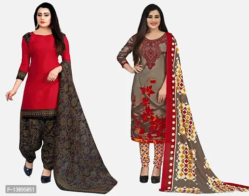 Elegant Multicoloured Cotton Printed Dress Material With Dupatta For Women Pack Of 2-thumb0